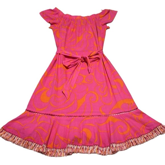 Trina Turk Pink and Orange Print Dress Coverup Fringe Bottom Size Small - Picture 2 of 11